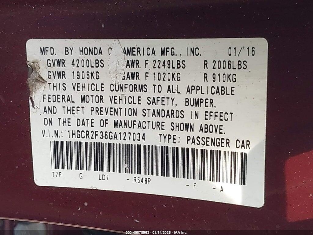1HGCR2F36GA127034 2016 HONDA ACCORD photo no. 9