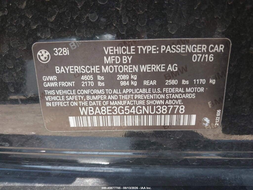WBA8E3G54GNU38778 2016 BMW 328I photo no. 9