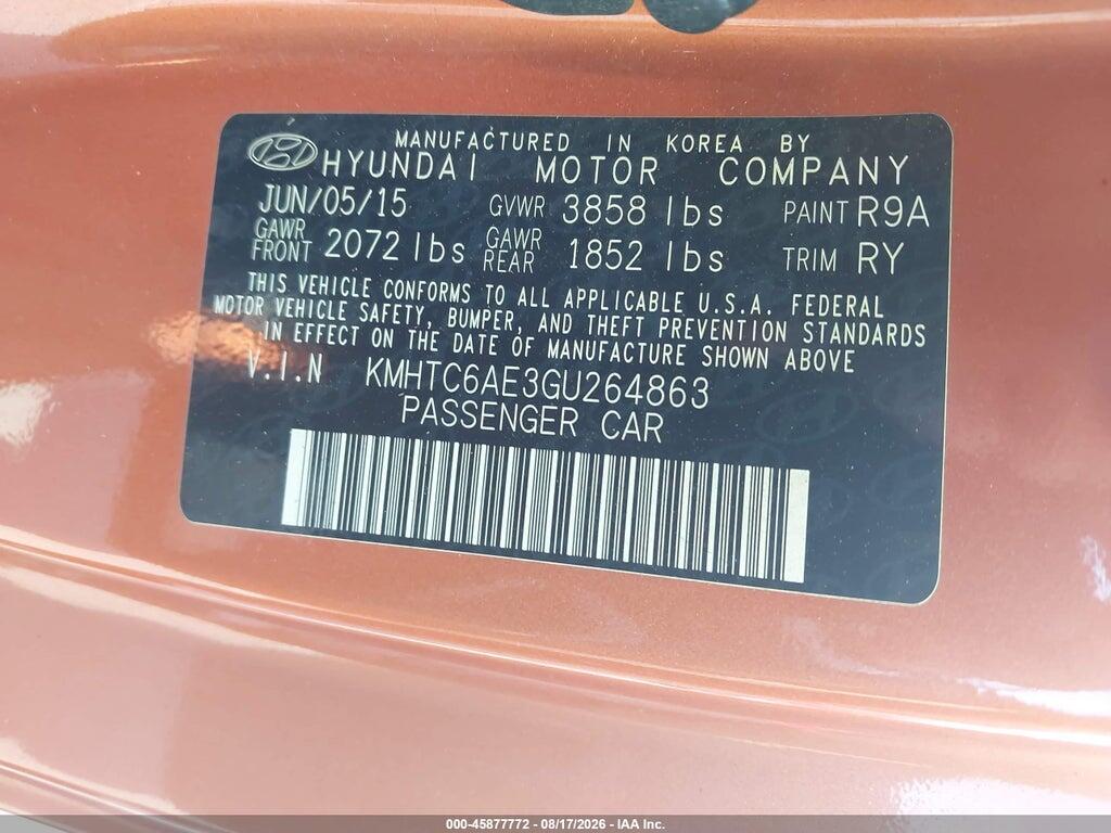 KMHTC6AE3GU264863 2016 HYUNDAI VELOSTER photo no. 9