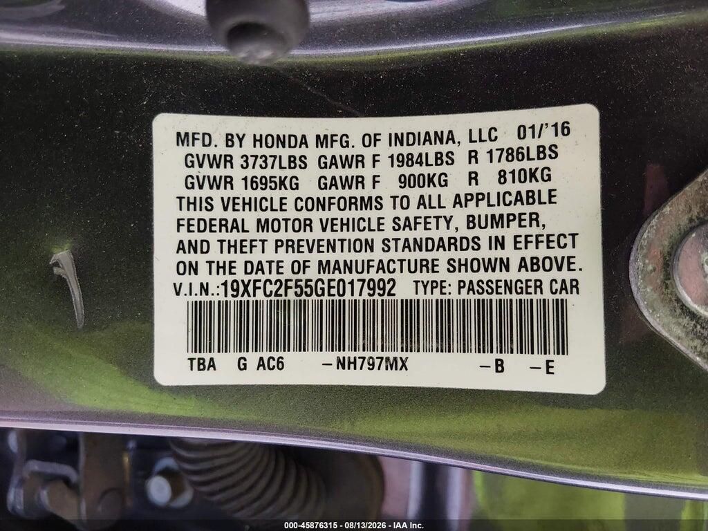 19XFC2F55GE017992 2016 HONDA CIVIC photo no. 9