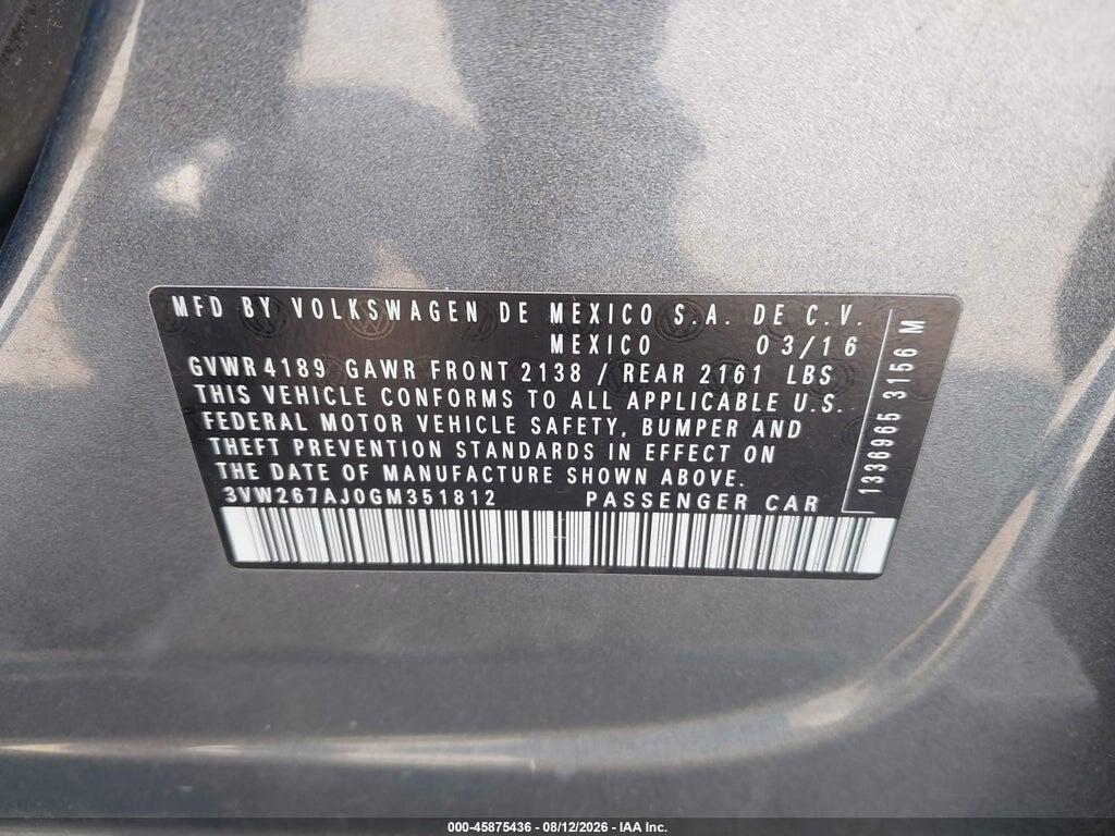 3VW267AJ0GM351812 2016 VOLKSWAGEN JETTA photo no. 9