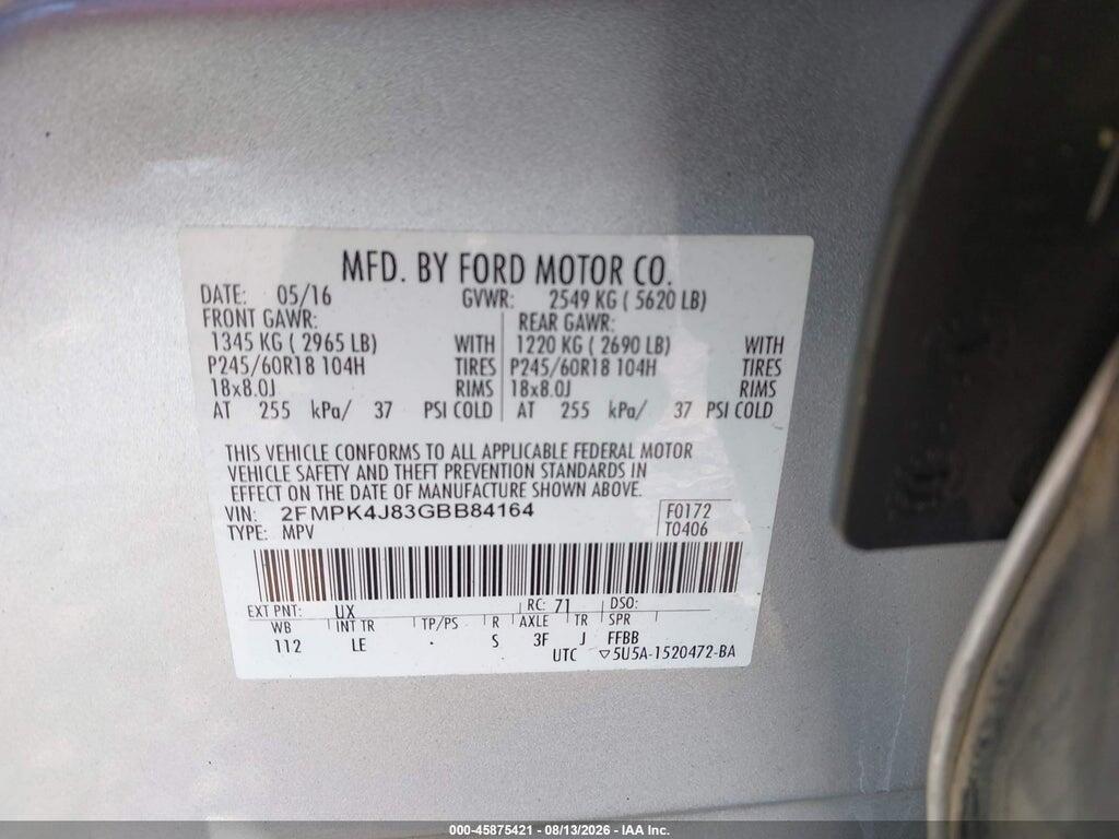 2FMPK4J83GBB84164 2016 FORD EDGE photo no. 9