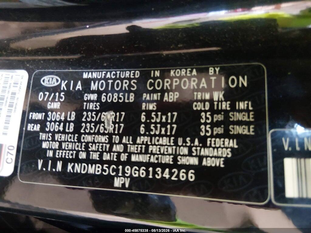 KNDMB5C19G6134266 2016 KIA SEDONA photo no. 9