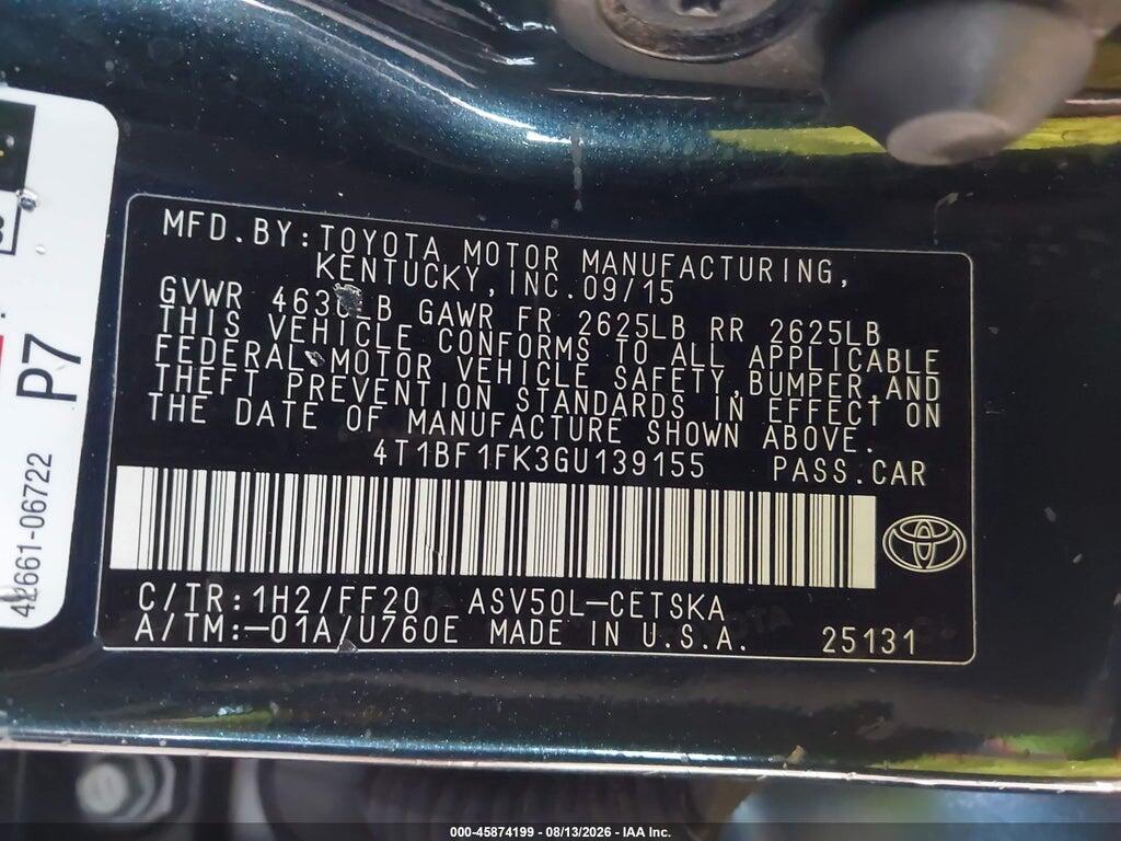 4T1BF1FK3GU139155 2016 TOYOTA CAMRY photo no. 9