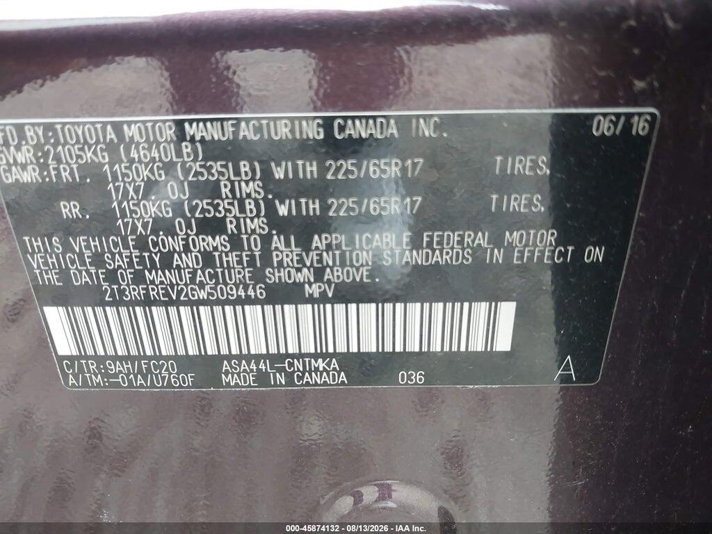2T3RFREV2GW509446 2016 TOYOTA RAV4 photo no. 9