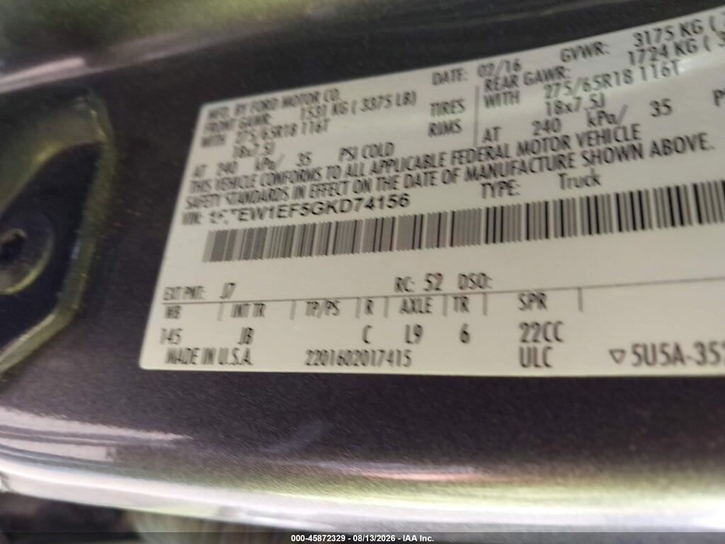 1FTEW1EF5GKD74156 2016 FORD F-150 photo no. 9