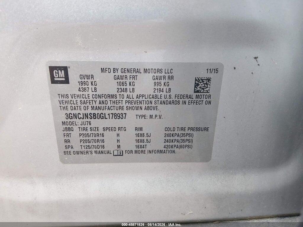 3GNCJNSB0GL178937 2016 CHEVROLET TRAX photo no. 9