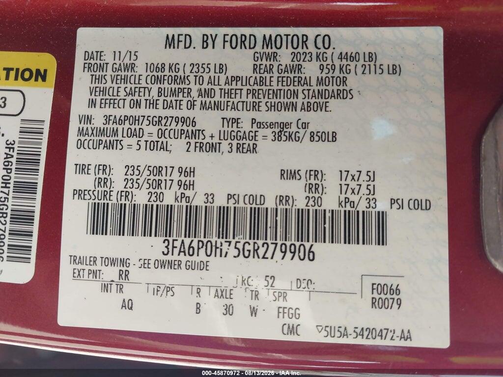 3FA6P0H75GR279906 2016 FORD FUSION photo no. 9