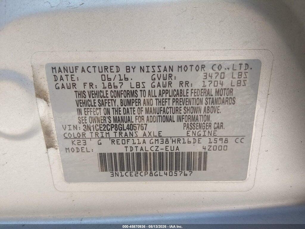 3N1CE2CP8GL405767 2016 NISSAN VERSA NOTE photo no. 9