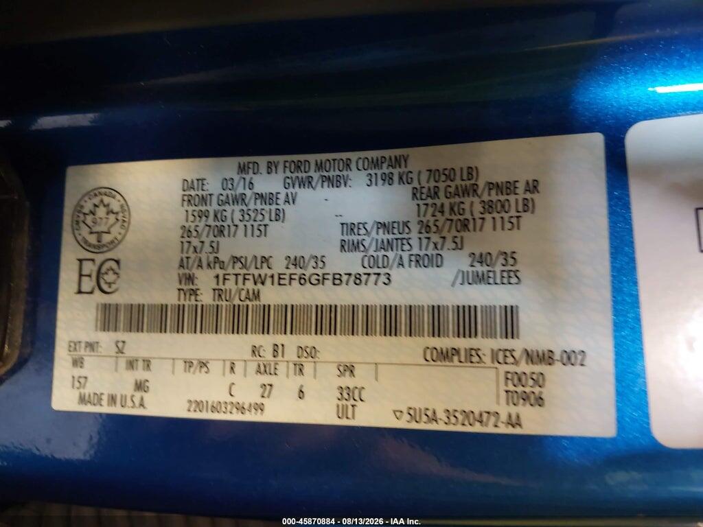 1FTFW1EF6GFB78773 2016 FORD F-150 photo no. 9