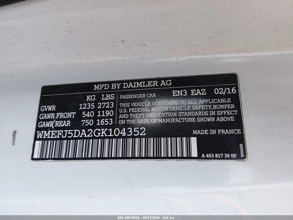 WMEFJ5DA2GK104352 2016 SMART FORTWO photo no. 9