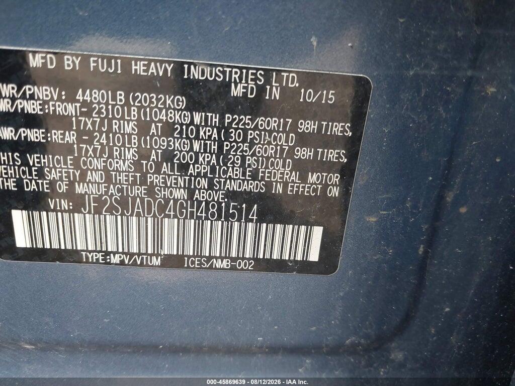 JF2SJADC4GH481514 2016 SUBARU FORESTER photo no. 9