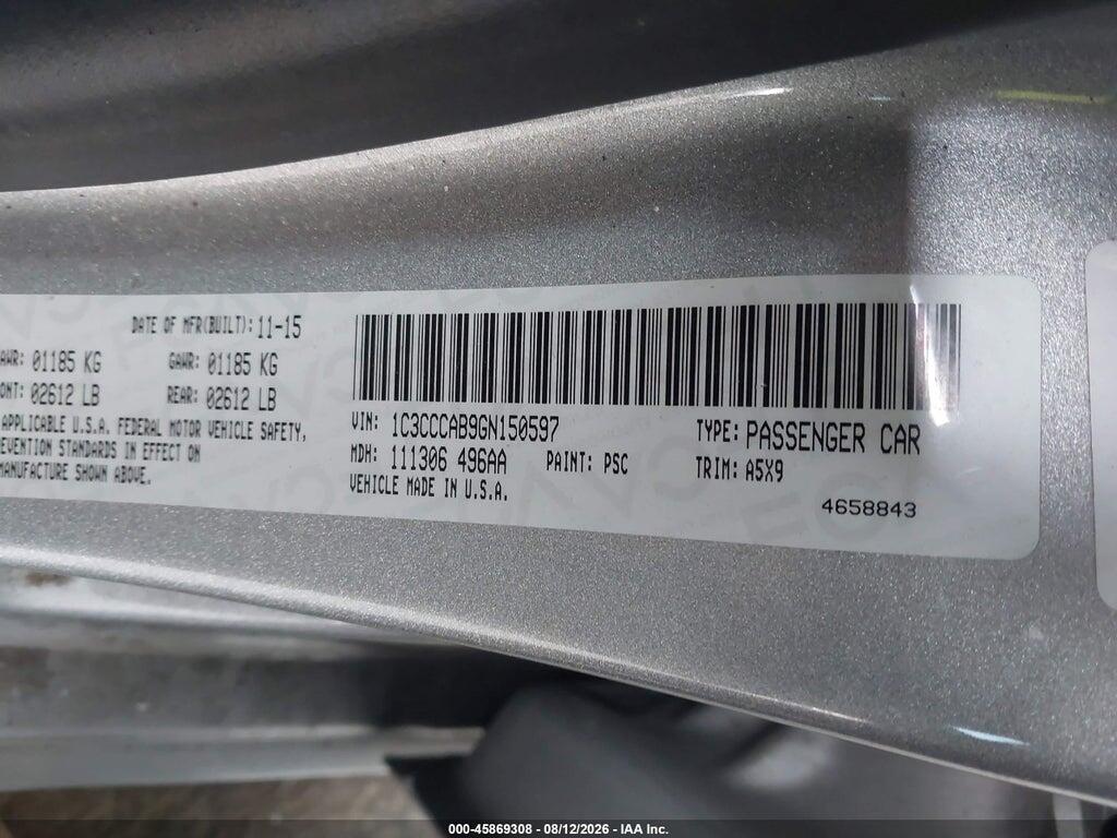 1C3CCCAB9GN150597 2016 CHRYSLER 200 photo no. 9