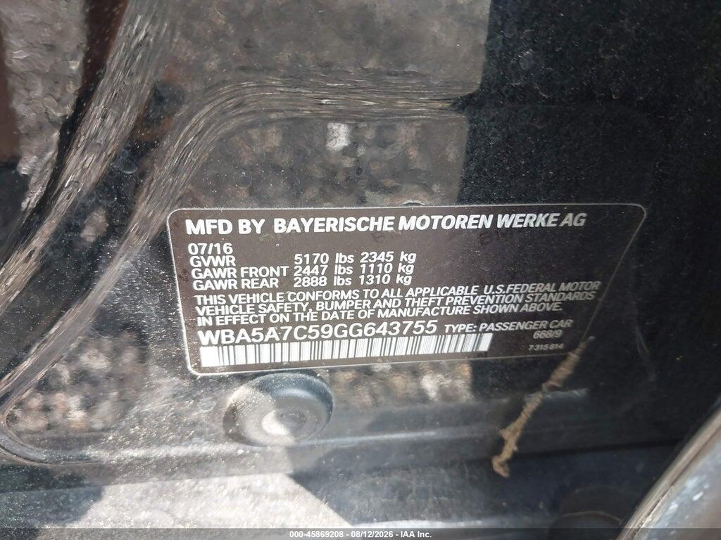 WBA5A7C59GG643755 2016 BMW 528I photo no. 9