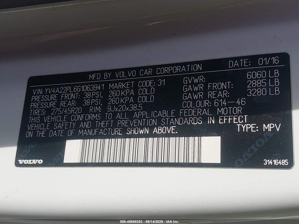 YV4A22PL6G1063941 2016 VOLVO XC90 photo no. 9