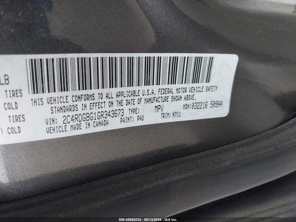 2C4RDGBG1GR343673 2016 DODGE GRAND CARAVAN photo no. 9