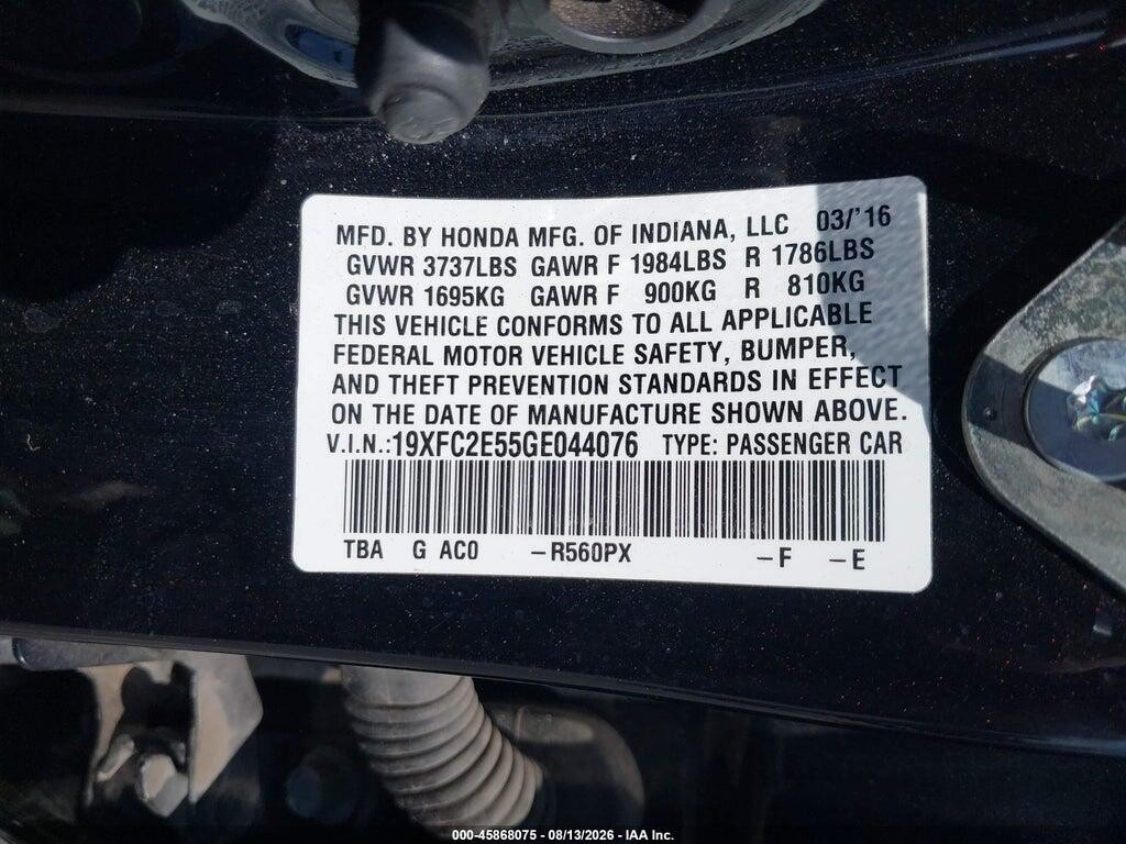 19XFC2E55GE044076 2016 HONDA CIVIC photo no. 9