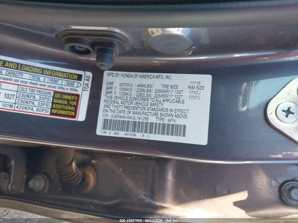 5J6RM4H54GL141255 2016 HONDA CR-V photo no. 9