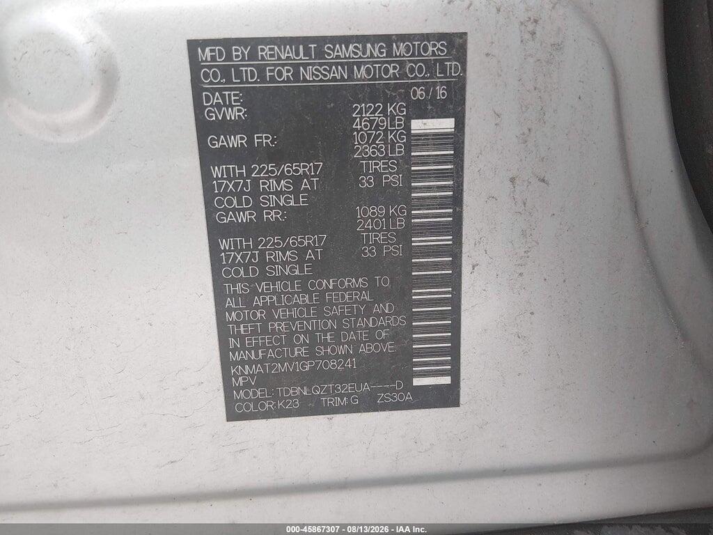 KNMAT2MV1GP708241 2016 NISSAN ROGUE photo no. 9