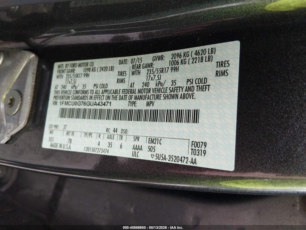 1FMCU0G76GUA43471 2016 FORD ESCAPE photo no. 9
