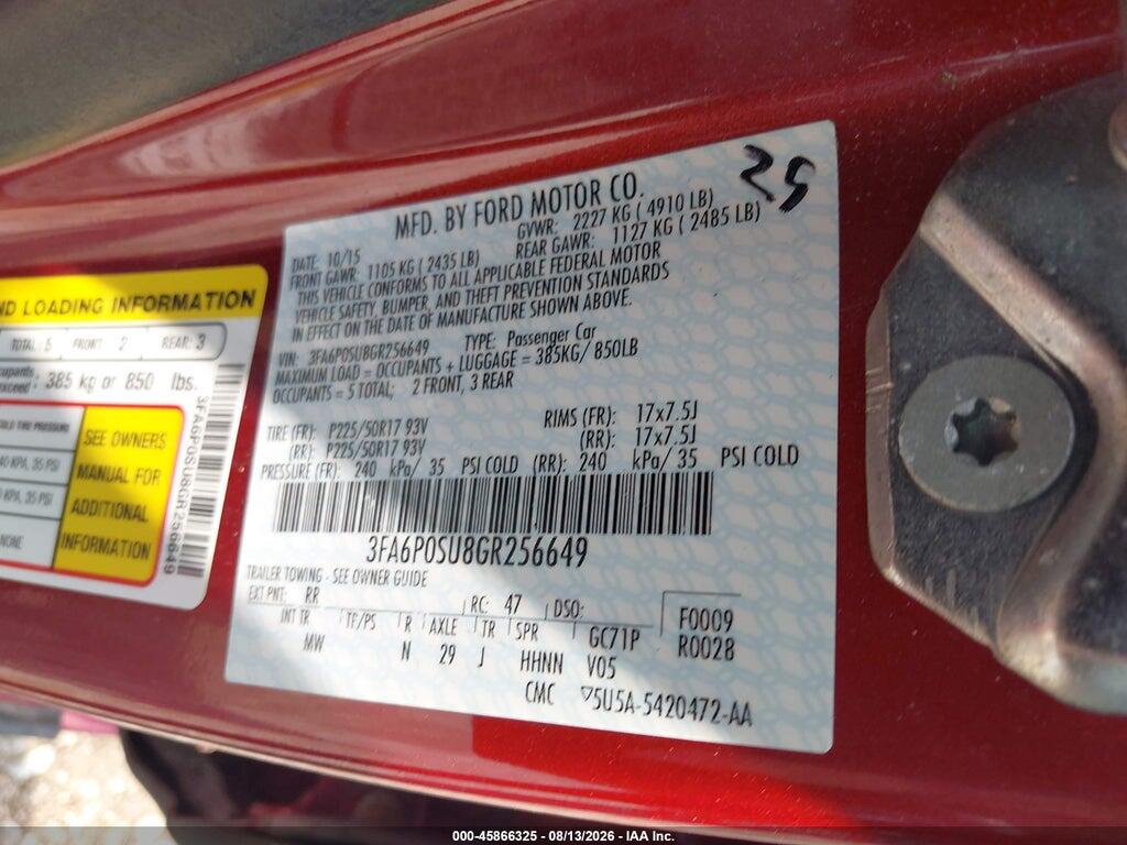 3FA6P0SU8GR256649 2016 FORD FUSION ENERGI photo no. 9
