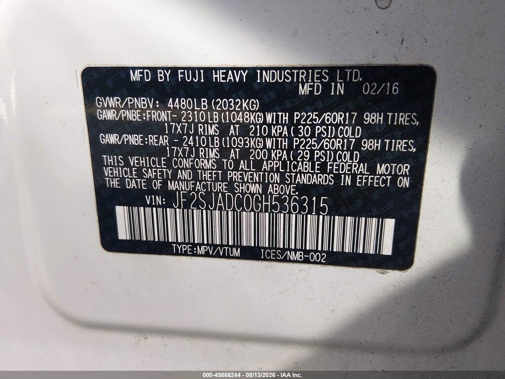JF2SJADC0GH536315 2016 SUBARU FORESTER photo no. 9