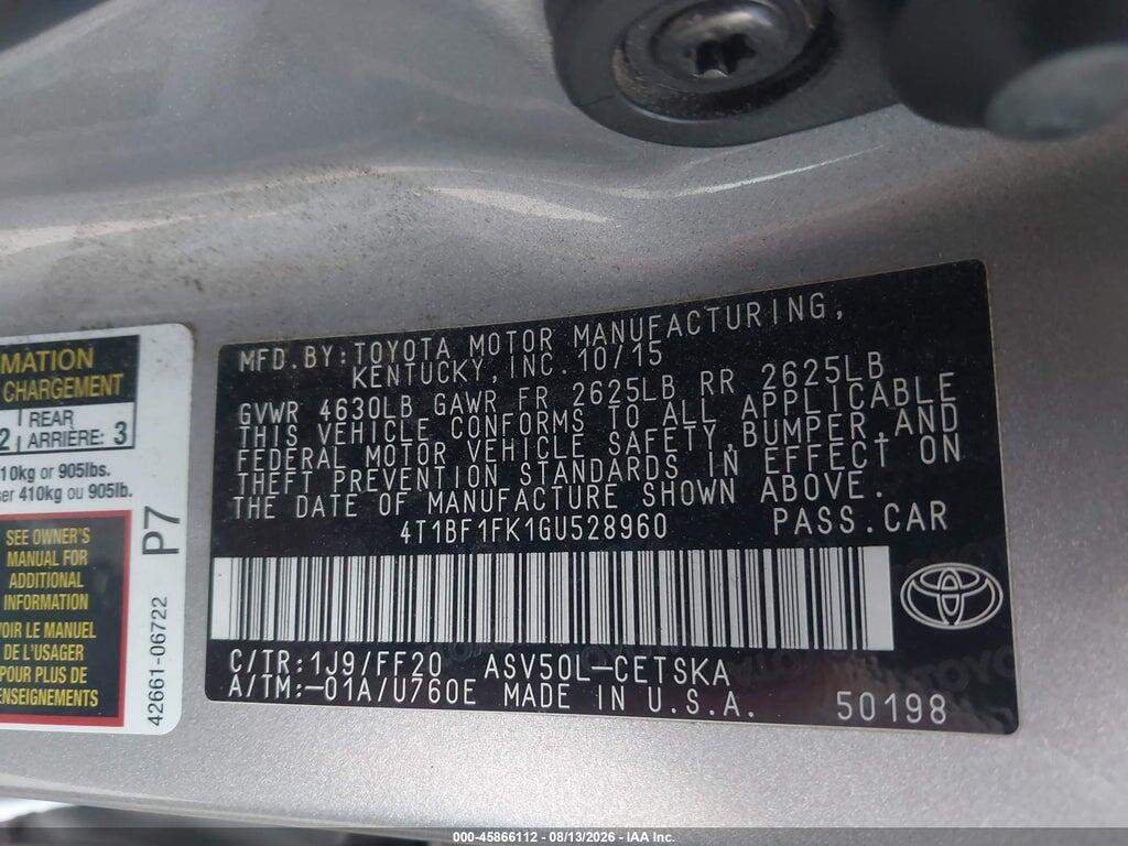 4T1BF1FK1GU528960 2016 TOYOTA CAMRY photo no. 9