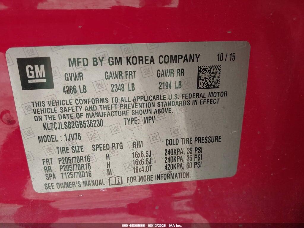 KL7CJLSB2GB536230 2016 CHEVROLET TRAX photo no. 9