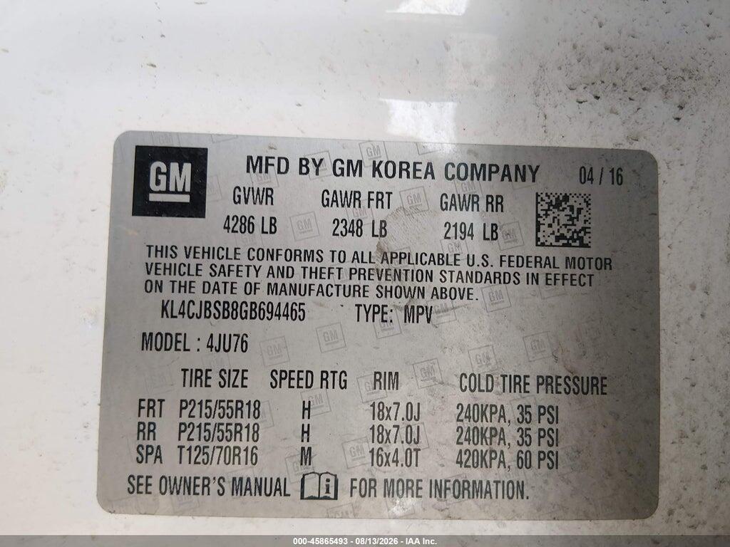 KL4CJBSB8GB694465 2016 BUICK ENCORE photo no. 9