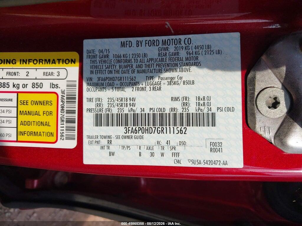 3FA6P0HD7GR111562 2016 FORD FUSION photo no. 9