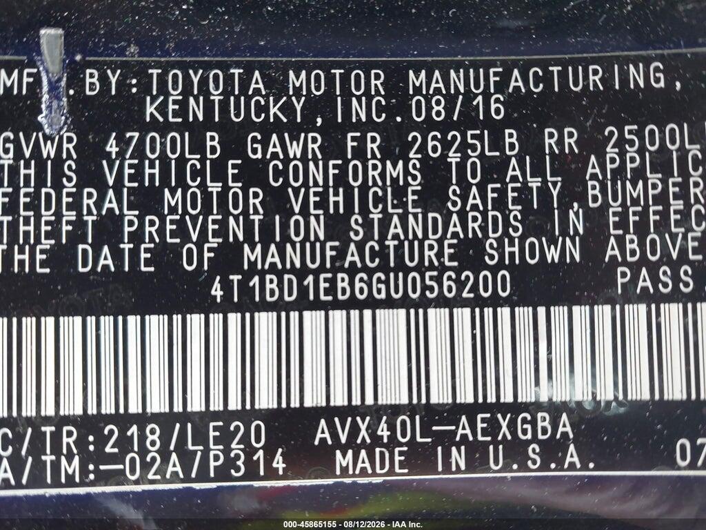 4T1BD1EB6GU056200 2016 TOYOTA AVALON HYBRID photo no. 9