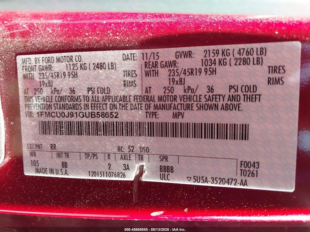 1FMCU0J91GUB58652 2016 FORD ESCAPE photo no. 9