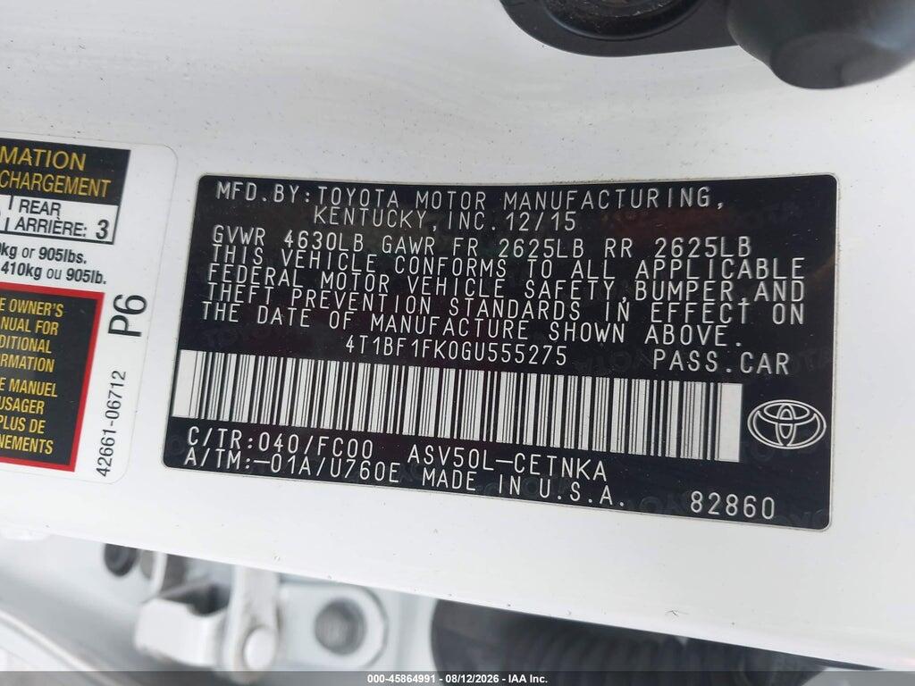 4T1BF1FK0GU555275 2016 TOYOTA CAMRY photo no. 9