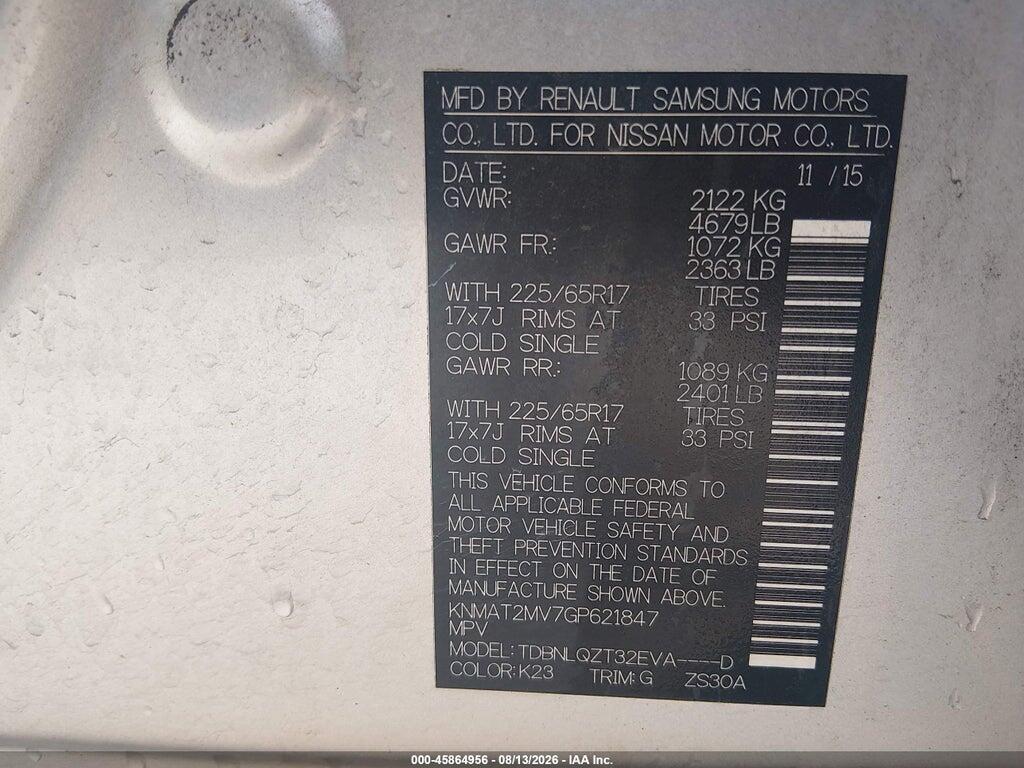 KNMAT2MV7GP621847 2016 NISSAN ROGUE photo no. 9