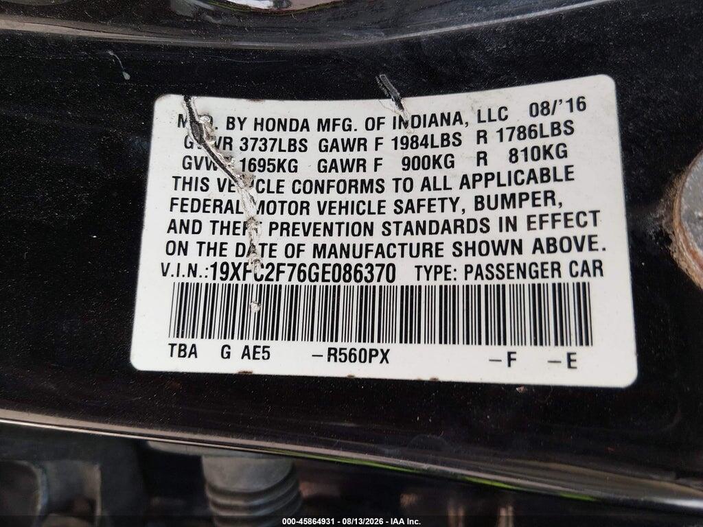 19XFC2F76GE086370 2016 HONDA CIVIC photo no. 9