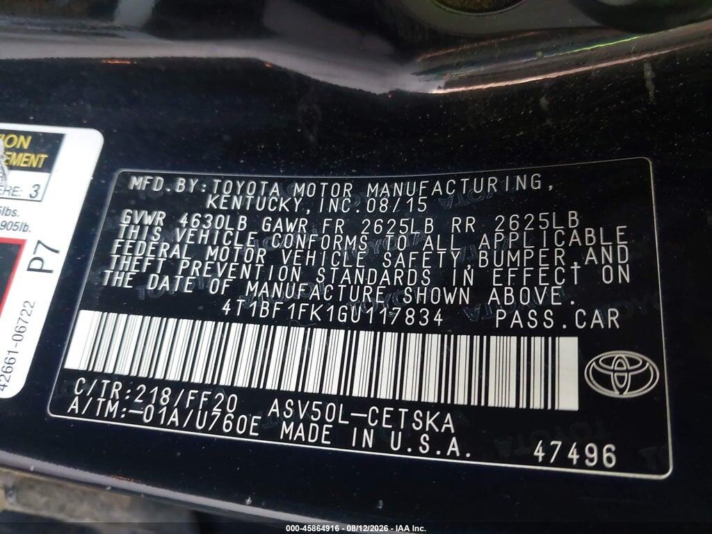 4T1BF1FK1GU117834 2016 TOYOTA CAMRY photo no. 9
