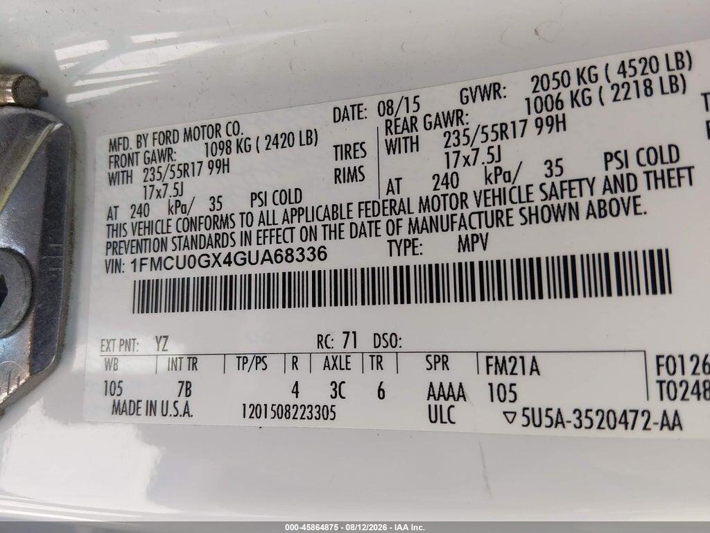 1FMCU0GX4GUA68336 2016 FORD ESCAPE photo no. 9