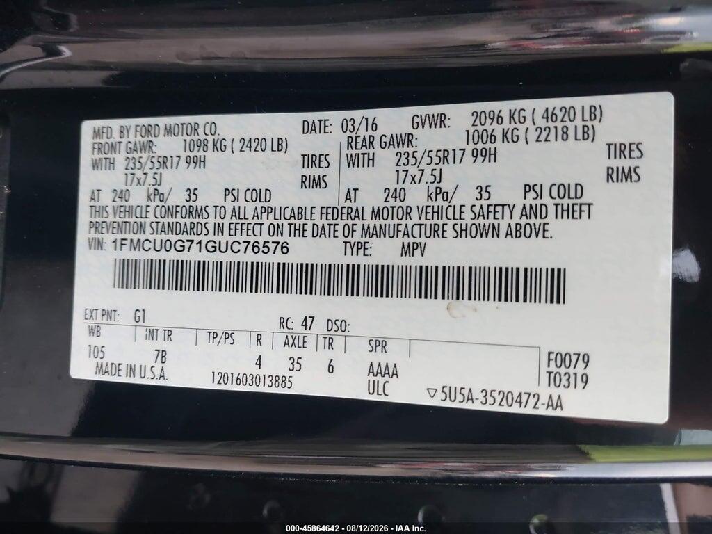 1FMCU0G71GUC76576 2016 FORD ESCAPE photo no. 9