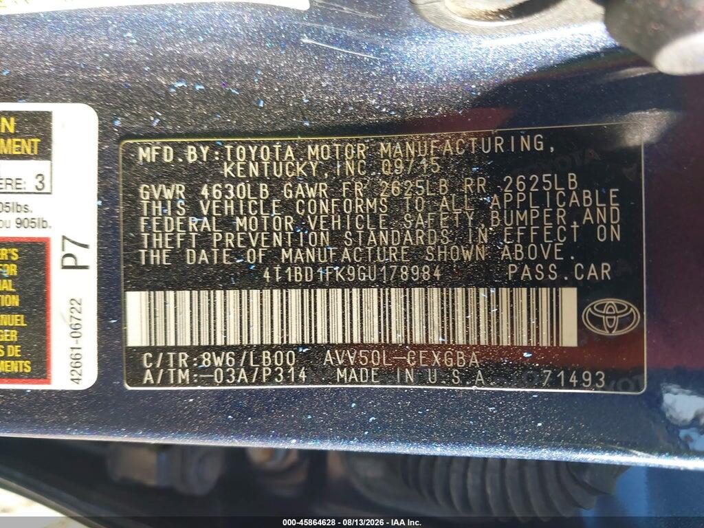 4T1BD1FK9GU178984 2016 TOYOTA CAMRY HYBRID photo no. 9