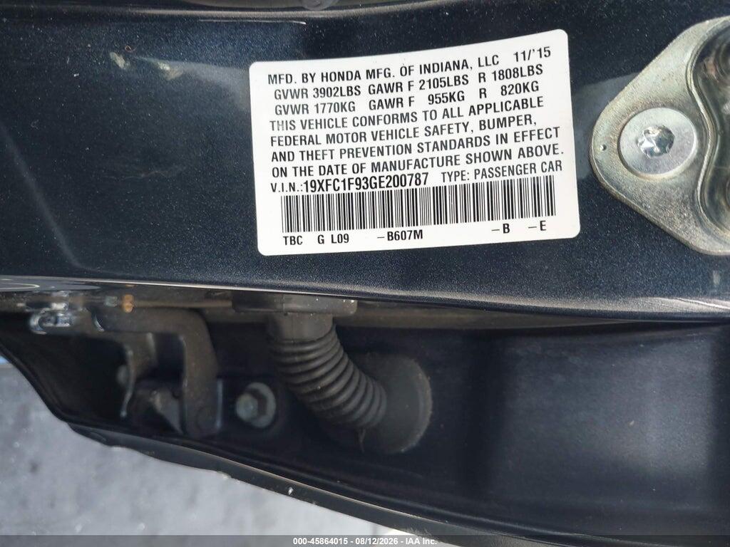 19XFC1F93GE200787 2016 HONDA CIVIC photo no. 9