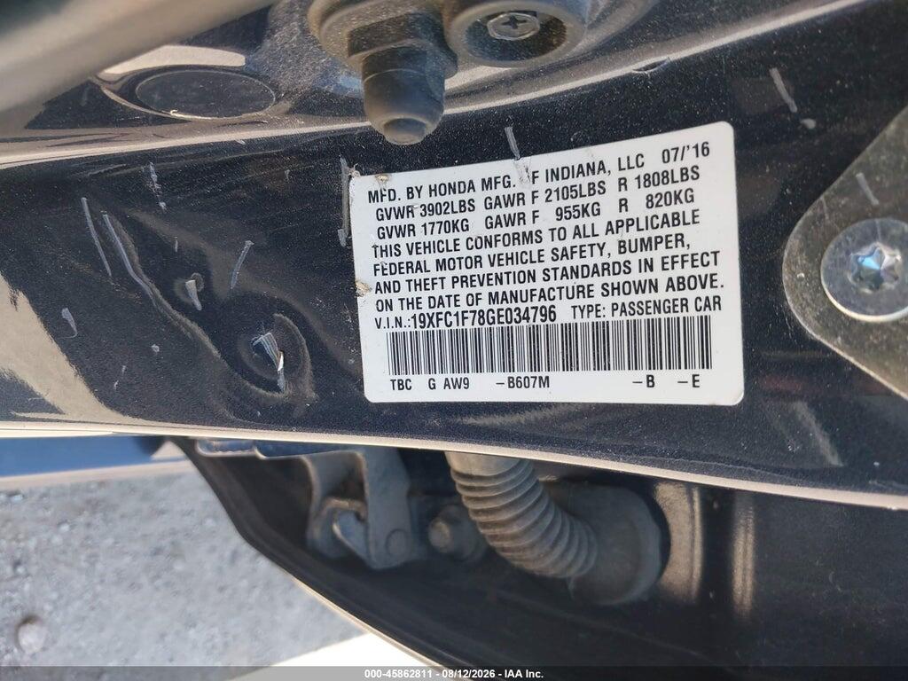 19XFC1F78GE034796 2016 HONDA CIVIC photo no. 9