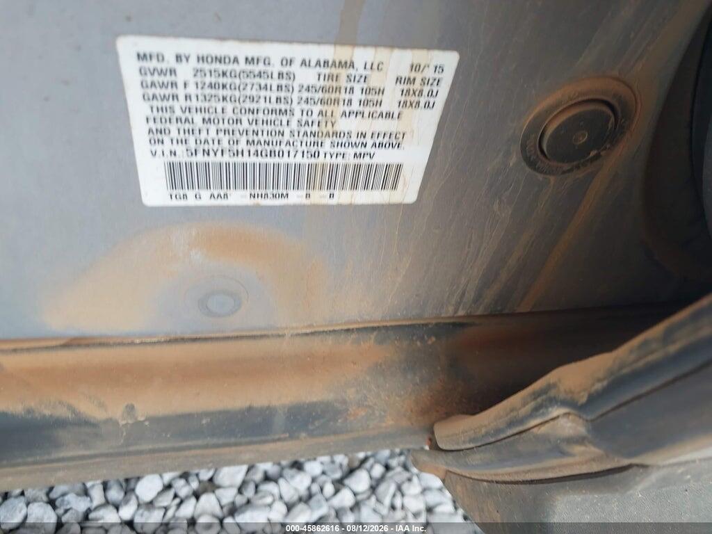 5FNYF5H14GB017150 2016 HONDA PILOT photo no. 9