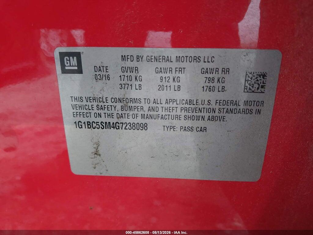 1G1BC5SM4G7238098 2016 CHEVROLET CRUZE photo no. 9