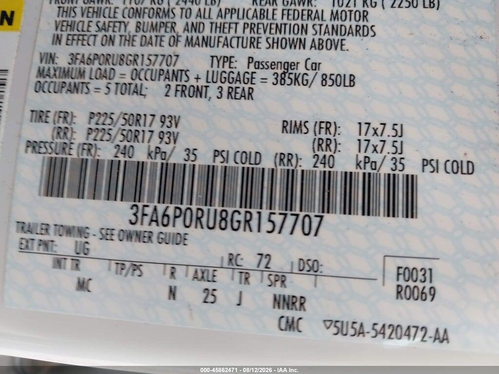 3FA6P0RU8GR157707 2016 FORD FUSION HYBRID photo no. 9