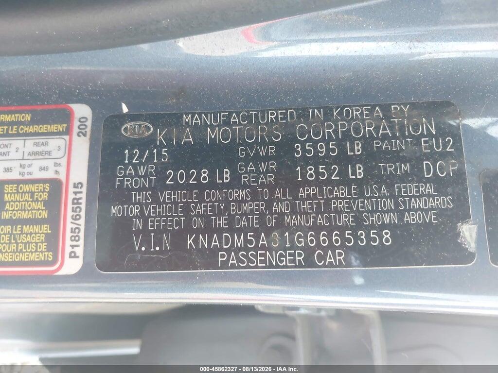 KNADM5A31G6665358 2016 KIA RIO photo no. 9