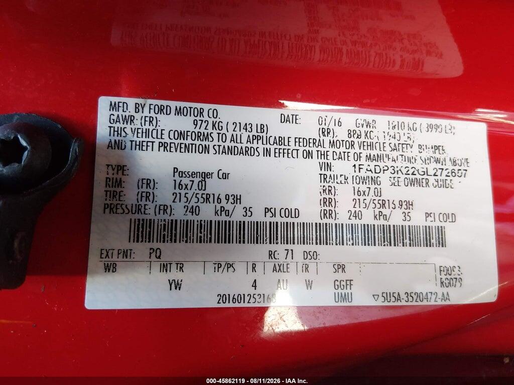 1FADP3K22GL272657 2016 FORD FOCUS photo no. 9