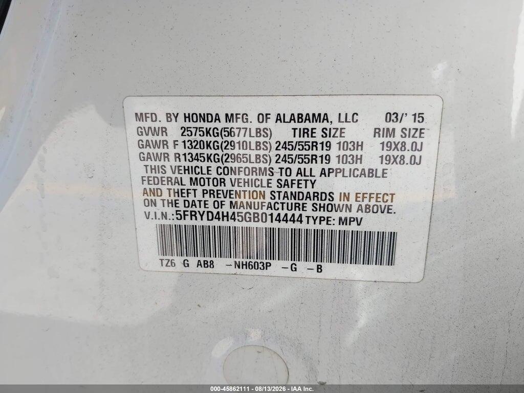 5FRYD4H45GB014444 2016 ACURA MDX photo no. 9