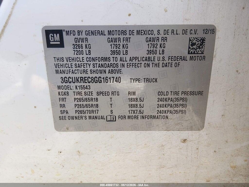 3GCUKREC8GG161740 2016 CHEVROLET SILVERADO 1500 photo no. 9
