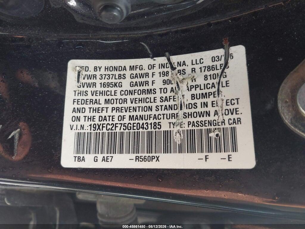 19XFC2F75GE043185 2016 HONDA CIVIC photo no. 9