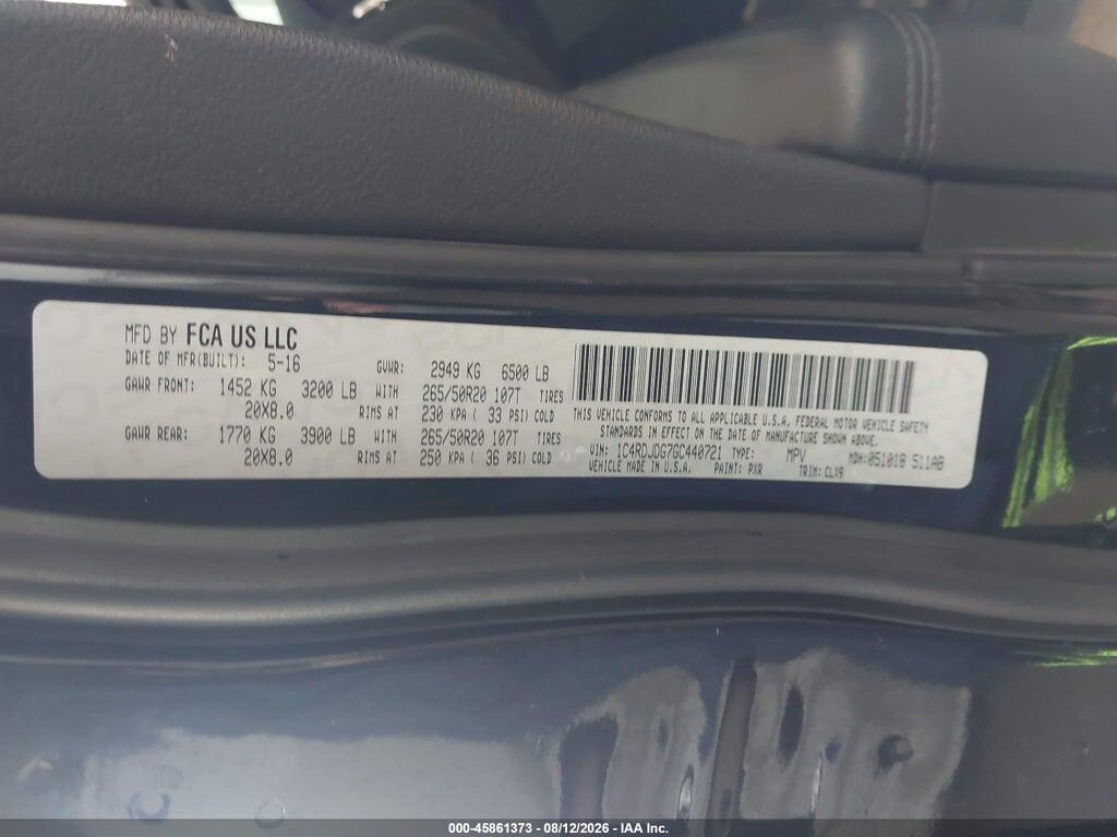 1C4RDJDG7GC440721 2016 DODGE DURANGO photo no. 9